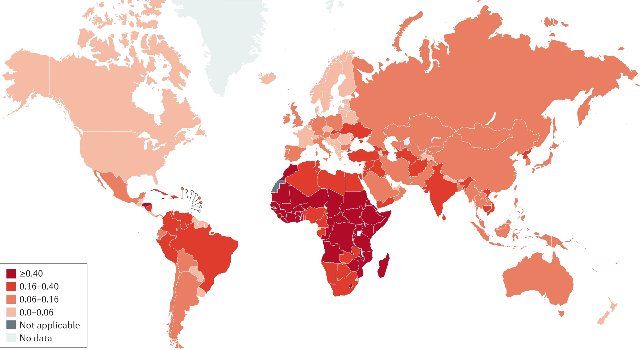 The estimated mortality for kidney cancers according to geographical area