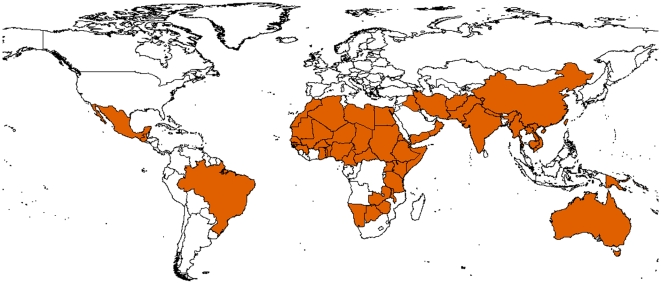 Map of trachoma endemic countries in 2009.